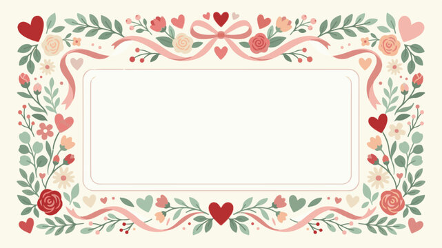 Valentine's Day card with floral border and hearts