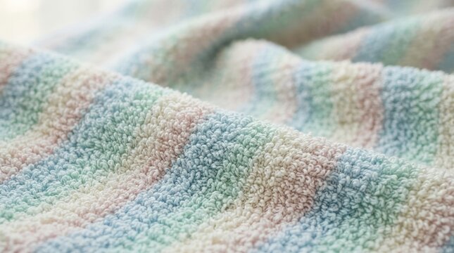 Soft Pastel Striped Terry Cloth Towel Texture Close Up for Baby Bath Products and Spa Wellness Backgrounds