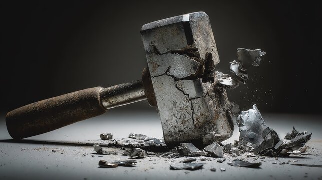 Heavy hammer breaking through tough material.