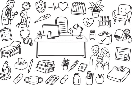 hand drawn vector set of medicine