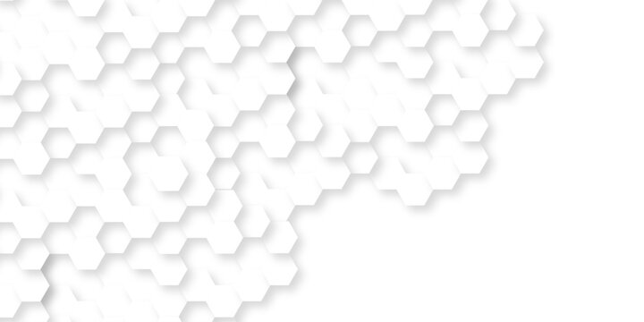 Abstract white hexagon concept background. Seamless bright white abstract honeycomb. Technology for design element vector abstract background.