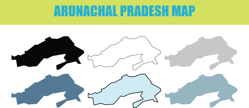 Arunachal Pradesh map in fill outline and lined style during clean white lighting for geographic concepts