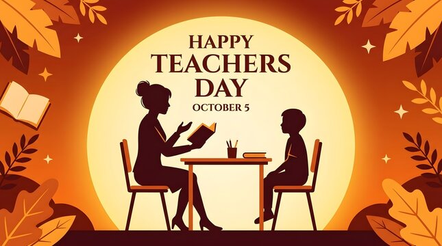 Happy teacher day illustration teacher and student learning october 5th appreciation concept