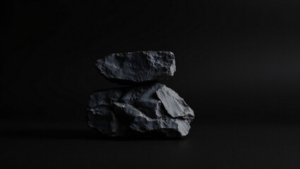 Naklejka premium Close-up of Raw Mineral Rock Fragment on Black Background with Dramatic Lighting