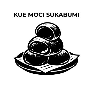 Traditional Japanese Kue Moci Sukabumi Dessert Illustration.