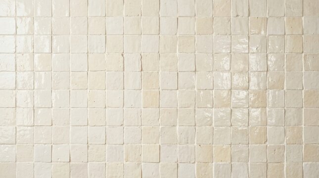 Handmade Cream Zellige Tile Wall Texture Background for Interior Design Projects and Modern Minimalist Home Decor Backdrop