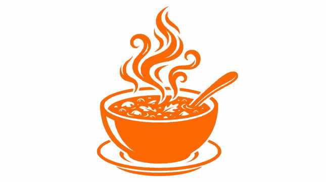 Steaming Bowl of Hot Soup with Spoon and Steam.