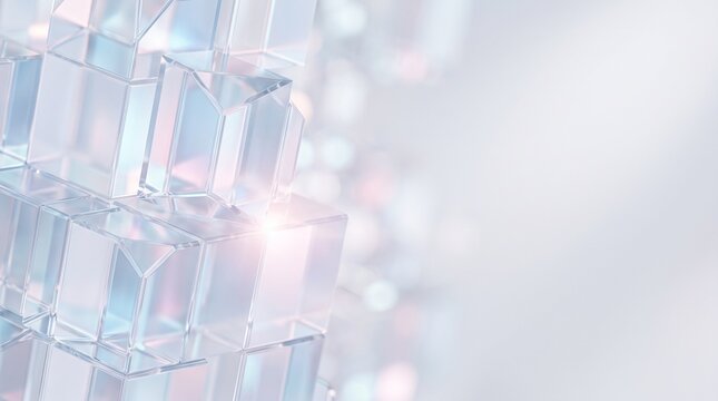 Abstract Futuristic Glass Cube Background with Soft Light Flare Pastel Reflections and Crystal Geometry for Modern Technology Design