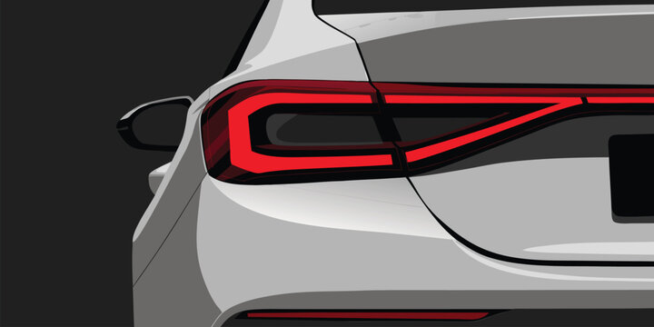 Stylized vector illustration of a modern white sports car rear featuring a glowing red LED taillight