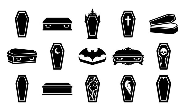 Halloween Coffin Silhouette Bundle Spooky Coffin Collection With Gothic Funeral Caskets Vampire Coffins And Horror Icons