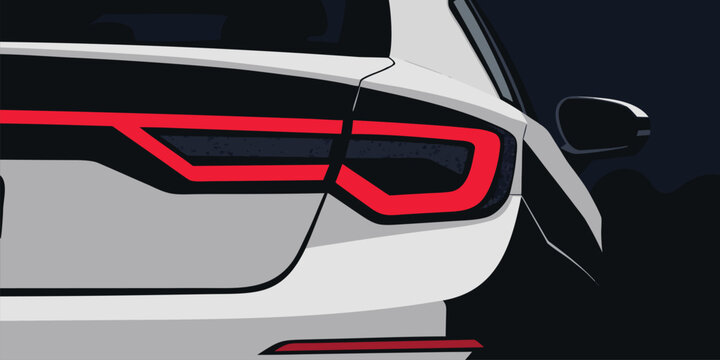 Stylized vector illustration of a white car rear profile featuring a bright red LED taillight