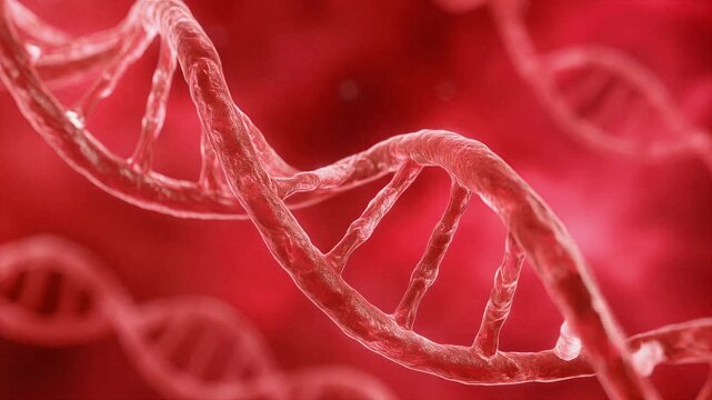 3D Animation of a red DNA Helix Structure rotating. Genetics, Gene Sequencing, Molecular Biology Science, Gene Expression Mutation.