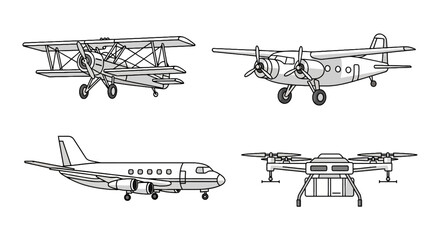 Collection of aircraft from biplane to modern cargo drone © Syahrul