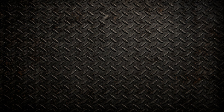 Dark Rusted Diamond Plate Metal Texture Vector Background with Industrial Grunge Steel Pattern Abstract Seamless Surface Design