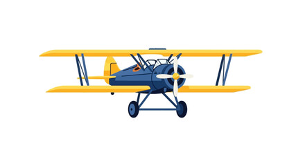 Vintage blue and yellow biplane from the front © Syahrul
