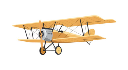 Vintage yellow biplane with double wings and wooden propeller © Syahrul