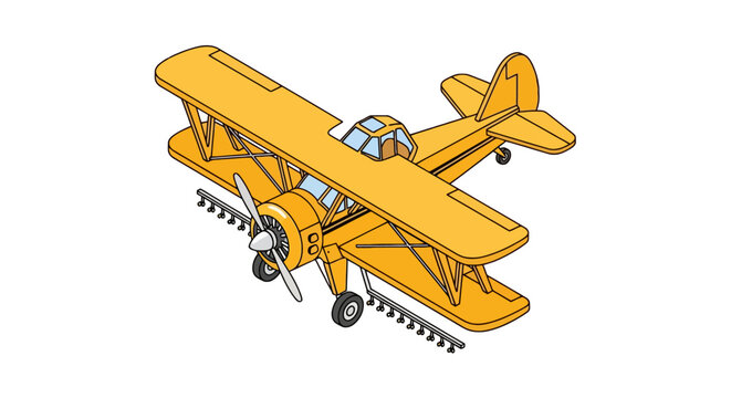 Isometric yellow crop duster agricultural airplane