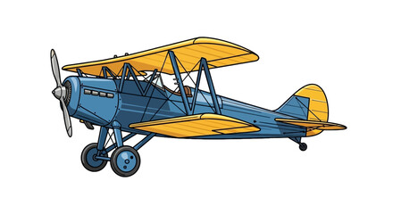 Classic blue and yellow biplane with fixed landing gear © Syahrul