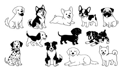 Happy Puppy Character Set with Cute Dog Breed Collection Vector Illustration © Rashel12