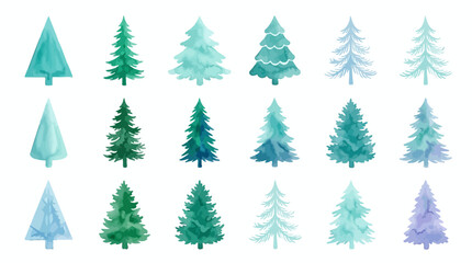 Obraz premium Create a collection of minimalist watercolor Christmas tree illustrations.