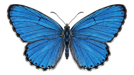 Fototapeta premium Blue Butterfly with Spread Wings Isolated on Transparent Background
