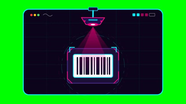 Barcode Scanner Scanning Digital Code on UI Interface, Futuristic Cyberpunk Technology Logistics Graphic.. 4k Footage SVG Loop Animation