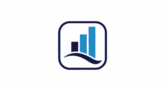 Minimalist blue business growth bar chart logo icon inside a rounded square frame.