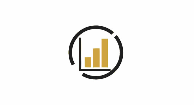 Minimalist business growth bar chart icon inside a black circle on a white background.