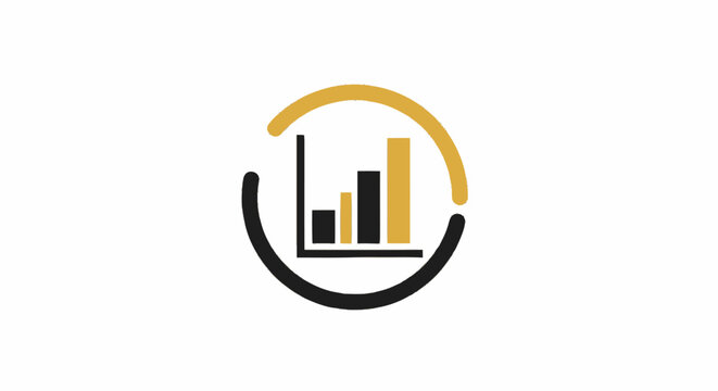 Minimalist business growth bar chart icon inside a circular frame representing financial success and data analytics.