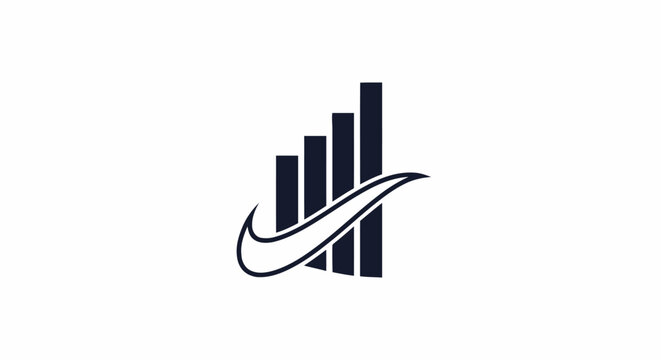 Minimalist business logo icon showing a rising bar chart with a checkmark swoosh representing growth and success.