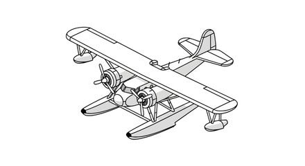 Isometric vintage seaplane with double engines and floats © hafis