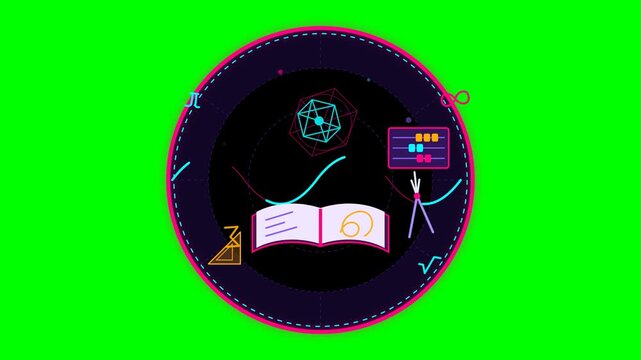 Mathematical Geometry Icons and Scientific Symbols Animated on Green Screen for Education HUD Design.. 4k Footage SVG Loop Animation