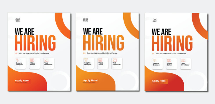 Modern Corporate Hiring Post Flyer Template Set for Graphic Designer Video Editor and Web Developer Recruitment Vector 