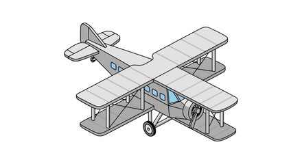 Vintage isometric biplane aircraft with propeller and blue windows © hafis