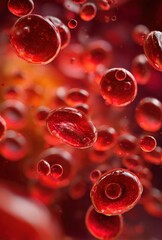 Fototapeta premium Red blood cells flowing in veins microscopic view healthcare and biology concept