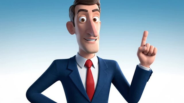 Animated Businessman Explaining with Pointing Gesture in Studio