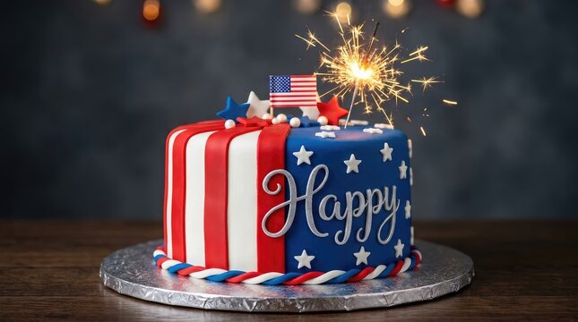 Happy labor day cake with american flag and sparkler