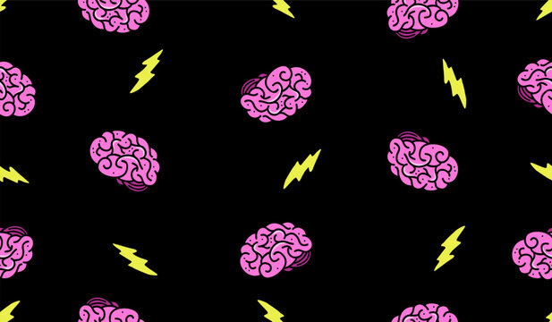 Cute brain seamless pattern background
