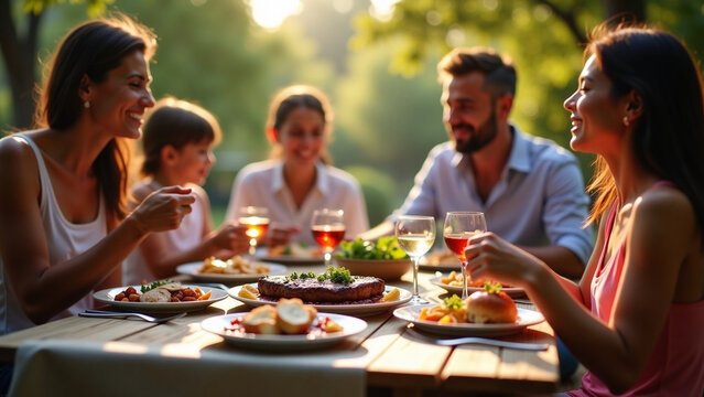Gathering ar beautiful modern iteration house creative design style concept Family enjoying churrasco together during