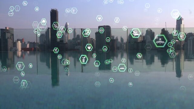 city technology ai binary code background