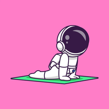 Cute Astronaut Stretching Yoga Cartoon