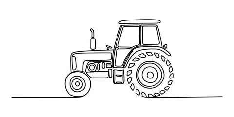 Simple line drawing of a farm tractor vehicle © SHANTO