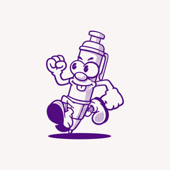 Fototapeta premium Groovy ballpoint character in retro cartoon. Mascot, vector, icon, collection, sticker, illustration, set, funny, logo, comic, vintage, line art, logo, drawing book, pen, stationery