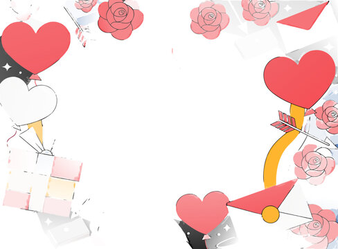 Hand Drawn Romantic Background Featuring Pink Hearts Roses and Gift Boxes for Valentine Day Festive Celebration