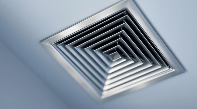 Square metal air vent diffuser on ceiling