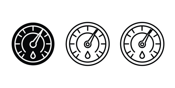 Hygrometer Icon Set with Silhouette, Bold Outline and Line Art Symbols for Humidity Measurement