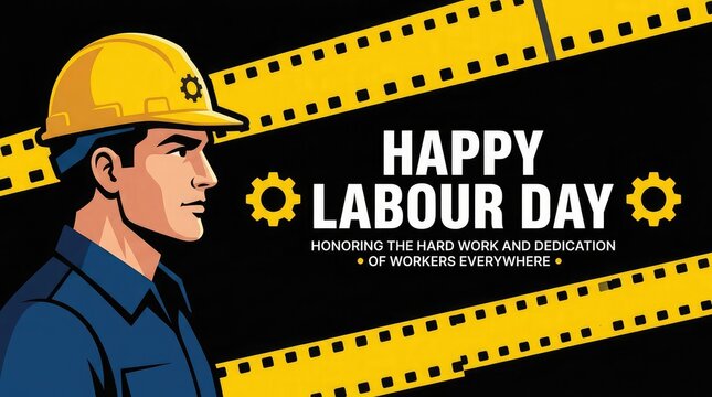 Labor day illustration construction worker with yellow helmet celebrating workers' holiday