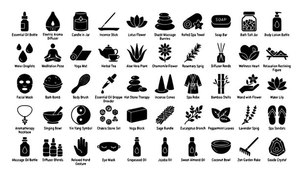Spa and Aromatherapy Glyph Icon Bundle with Wellness Vector Collection