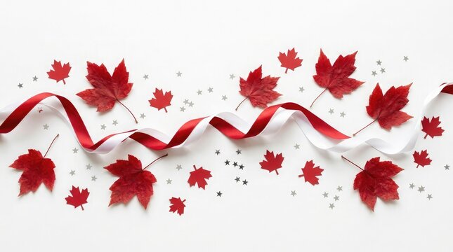 Labor day celebration with canadian maple leaves and ribbons festive autumn holiday concept