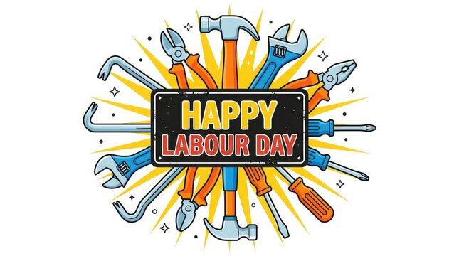 Labor day celebration tools and festive banner for worker appreciation and september holiday promotions